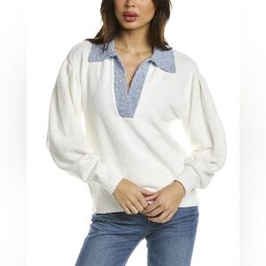 Tanya Taylor Avika Sweater Open Collar Polo Color Block Cozy Pullover Sweater